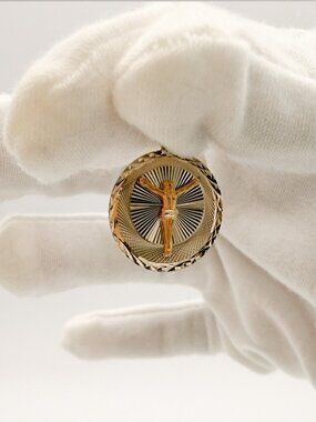 14K Yellow Gold Religious Stamp Pendant